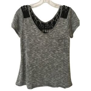 Neon Soul Small Black Lace & Gray, Cap Sleeve Top with Small Front Pocket